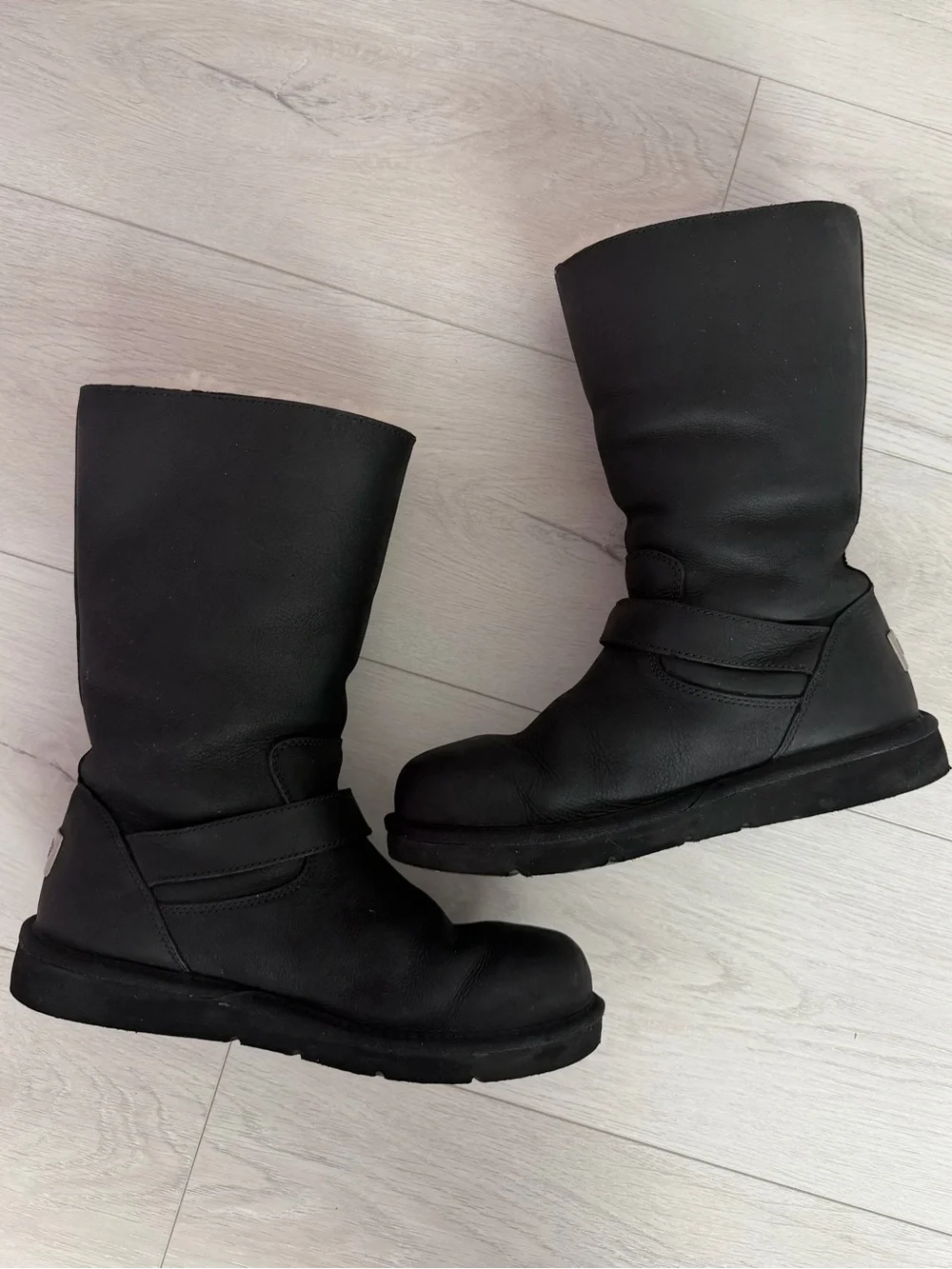 UGG Black Leather Mid-Calf Buckle Boot
